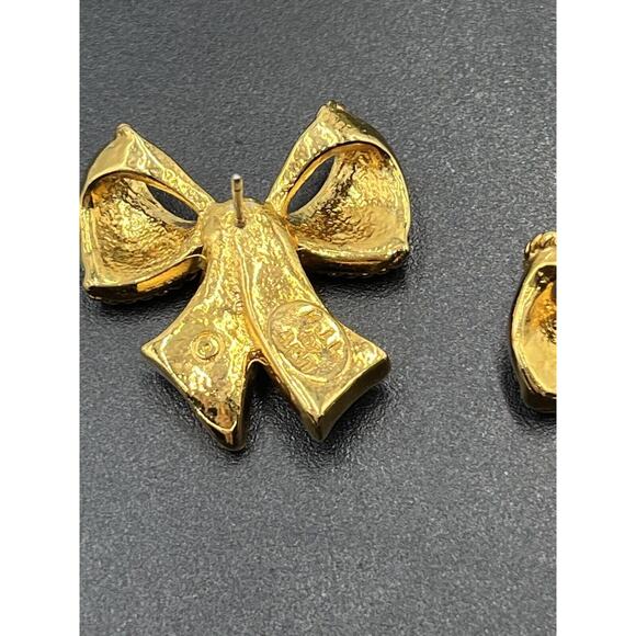 Kenneth Jay Lane for Avon Black Enamel Bow Pendant Enhancer‎ Clip Earrings Set - Picture 12 of 16